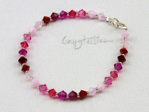 Kinder Armband mit Swarovski Elements® Perlen | rose-pink | Kristall, 925 Silber