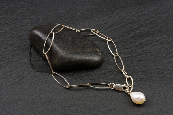 Gliederarmband | 925 Sterling Silber mit Perlenanhänger