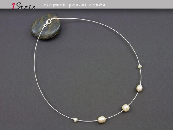 Draht-Collier | Barockperlen, weiß | Hochzeit + Brautschmuck