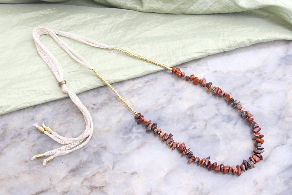 Lange Boho Kette | Edelsteinsplitter, Jaspis, gold