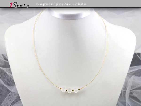 Halskette kurz | Gold-Collier | Brautschmuck | Bergkristall, mattweiß