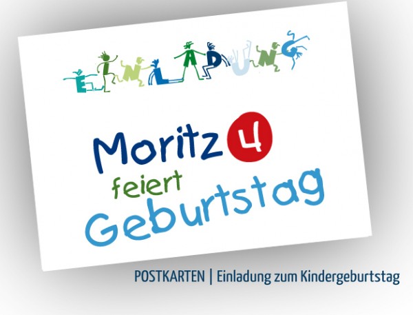 Einladungskarten zum Kindergeburtstag, Grün-Blau