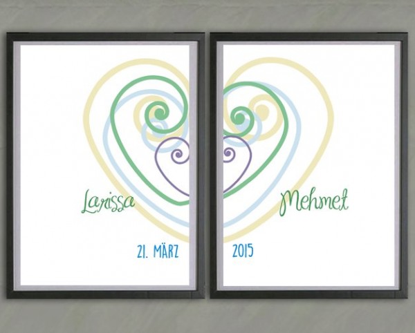 Typo Drucke, Set A5 | Heirat "Unsere Namen", Herz