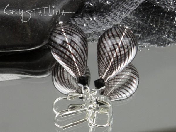 Ohrhänger "Zebra" | mit Swarovski Elements® Kristallen und Hohlglasperle, gestreift