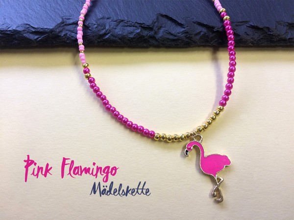 Halskette für Mädchen mit Flamingo Anhänger | pink, gold | Pepari
