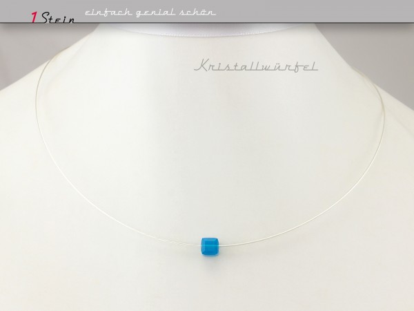 Draht Collier | Halsnahe Kette | Swarovski-Kristallwürfel | blau