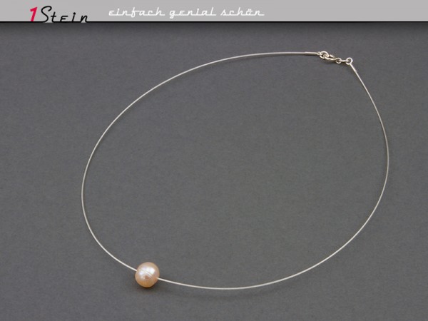 Draht-Collier | Hochzeit + Brautschmuck | Barockperle | Lachsfarben