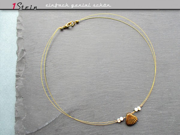 Draht Collier | böhmische Glasmuschel, Perlen