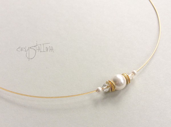 Halskette kurz | Collier | mit Swarovski-Perlen & Kristallen, gold