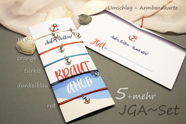 JGA Armbänder "Braut Ahoi" | SET: 5 + mehr, mit Anker, maritimes Armband für Braut + Team zur Brautparty
