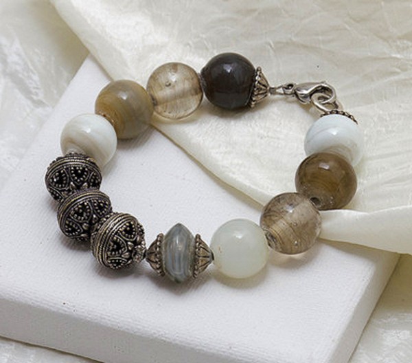 Armband | Glasklunker | cappuchino & metall, Unikat