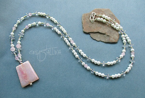 Edelsteinkette | Lange Trapez-Kette | mit Swarovski Elements® Perlen | Achat und Rosenquarz