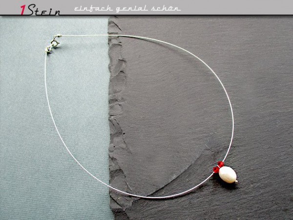 Perlenkette | Halskette kurz | mit Süßwasserperle und 2 Swarovski Elements® Kristallen | in 6 Farben