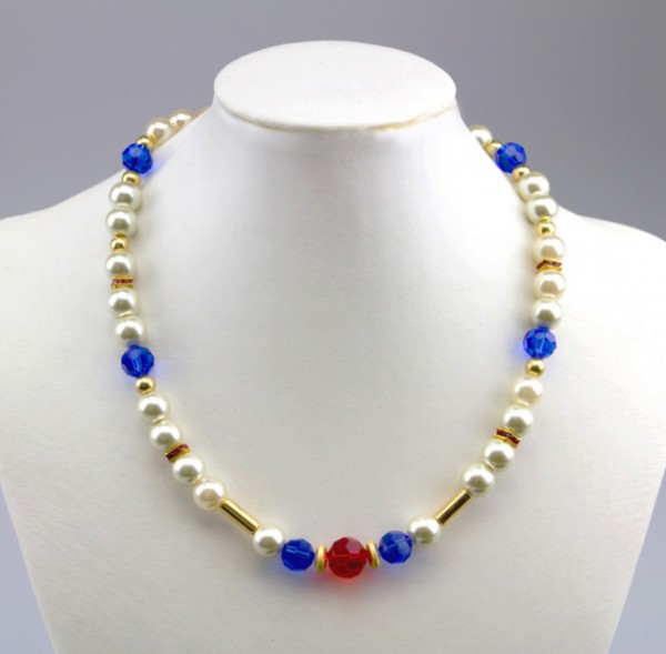 Halskette 'Maritima' | im Marinelook blau, weiß, rot - mit gold | ca. 46 cm