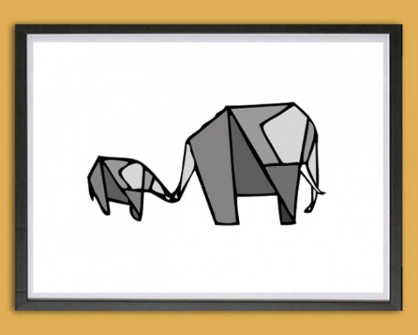 Grafik Druck | Mama + Kind, Origami, Graustufen