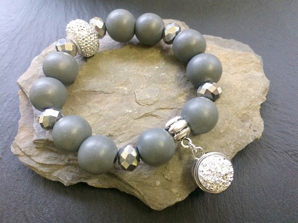 Elastik Armband | Holz + Strass, grau + glitzer | Pepari