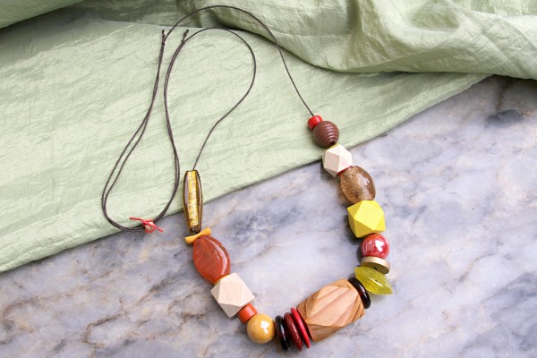 Lange Bandkette | "Boho Style", Natur, Materialmix | Einzelstück