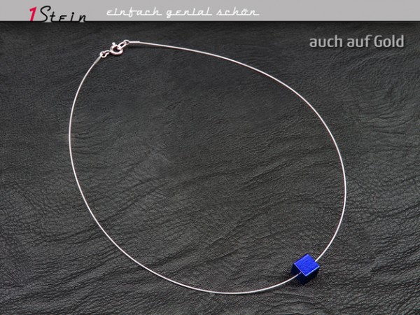 Halskette | Draht Collier | Aluminium Würfel | Juwelierdraht versilbert | blau