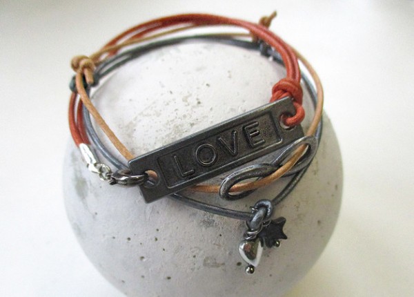 Leder Love | 3er Set Armband mit Symbolanhängern