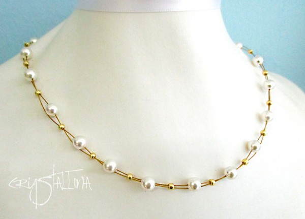 Brautschmuck | Perlenkette | Swarovski Elements® Kristall Perlen in weiß auf Juwelierdraht